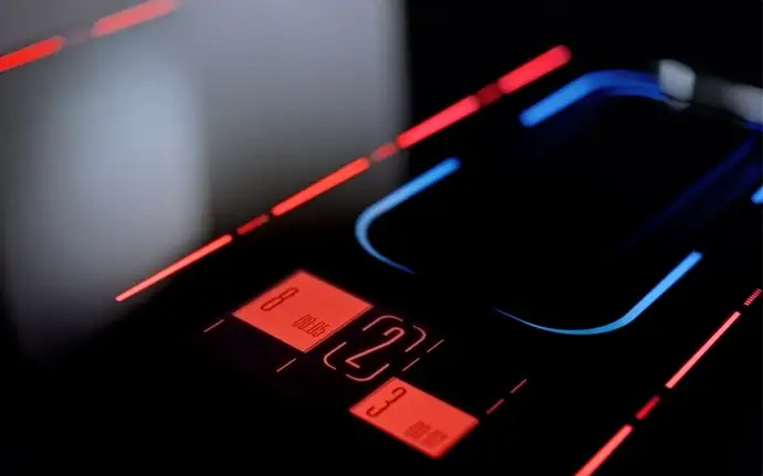  SCHOTT CERAN® glass-ceramic cooktop panel with red and blue display
