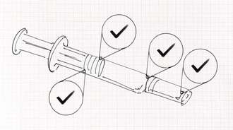 Illustration of a syringe with areas marked with a tick
