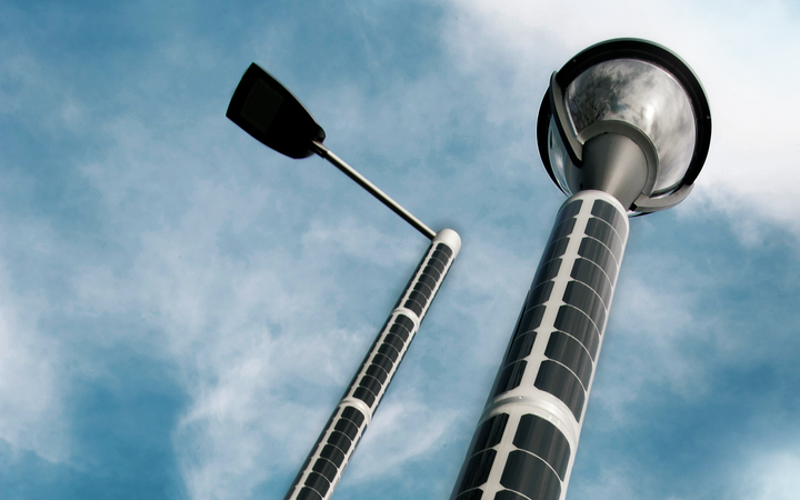 Two different types of street lamps with autonomous lighting