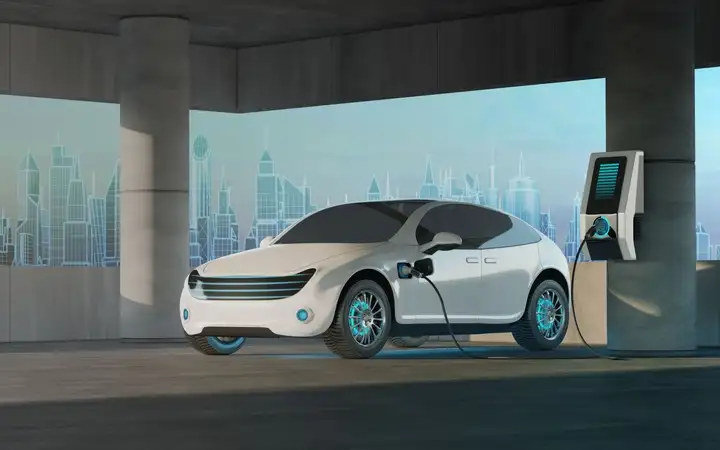Illustration of an electric vehicle at an EV charging station