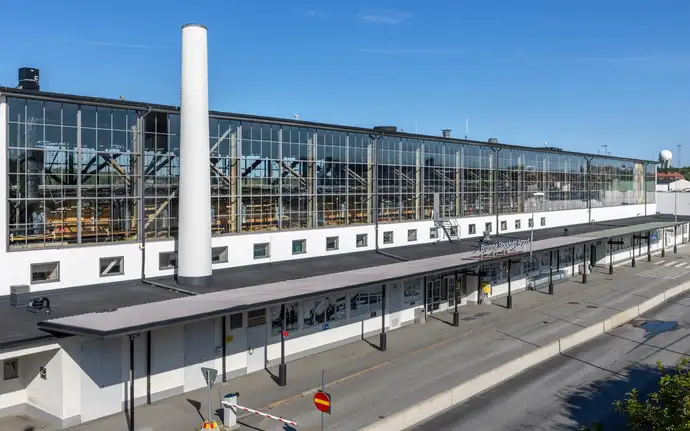 Side view of the glass façade at Bromma Stockholm Airport in Sweden