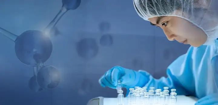 Illustration of female doctor looking at strands of protein