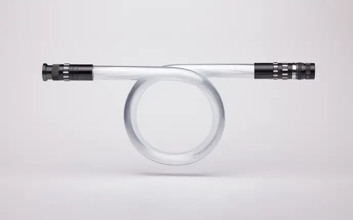 SCHOTT large diameter flexible fiber optic imaging bundle with end connectors, designed for image transfer in medical, industrial, defense and aviation applications.