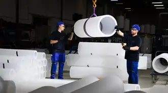 Zwei Männer in der Produktion von Hohlzylindern.