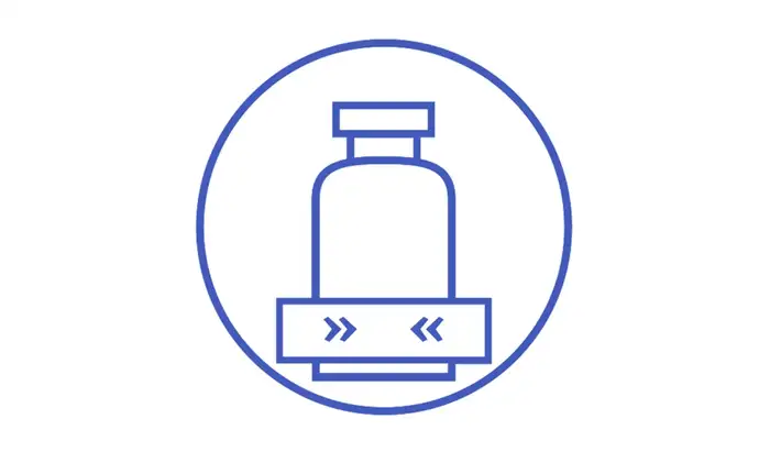 图标显示注射剂瓶跟部区域玻璃脱片效应