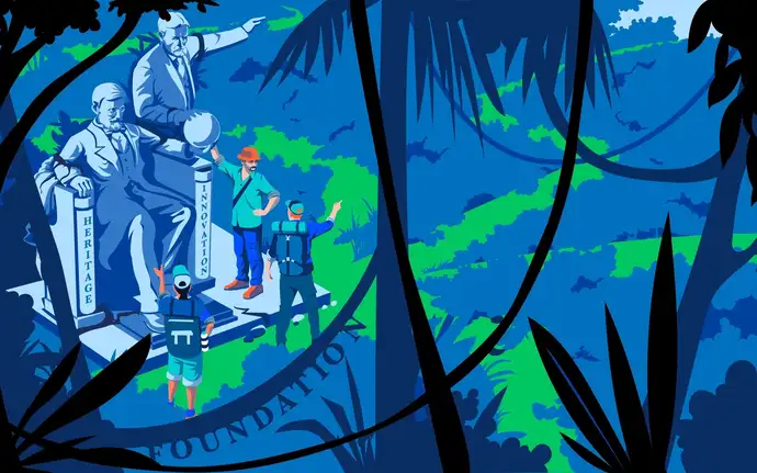 Illustration of a statue of the SCHOTT pioneers who layed the foundation for SCHOTT as a sustainable company.