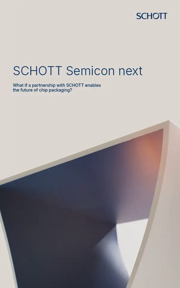 Cover of 'Schott Semicon Next' whitepaper featuring abstract design and branding in a modern style.