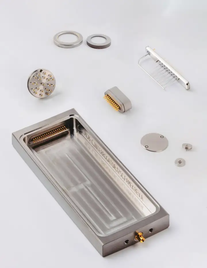 Titanium housing with hermetic components and connectors