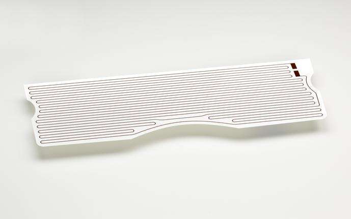 Glass panel printed with heating circuits