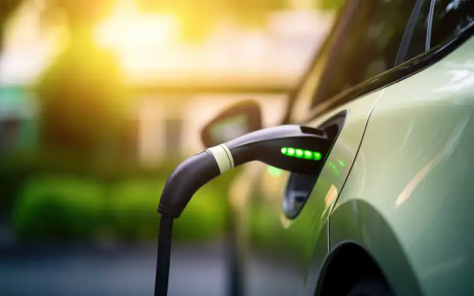 Charger connected to an electric car, charging it