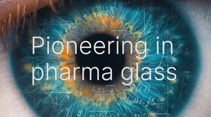 Human eye and a copy saying pioneering in pharmaglass and FIOLAX academy logo