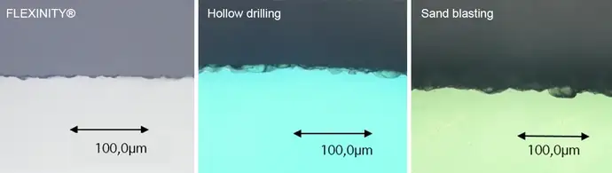 不同结构化棱边的显微镜视图