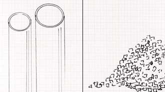 Illustration of two glass tubes and glass particles