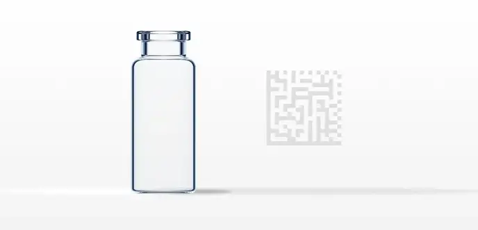 Clear glass EVERIC® smart vial on its side