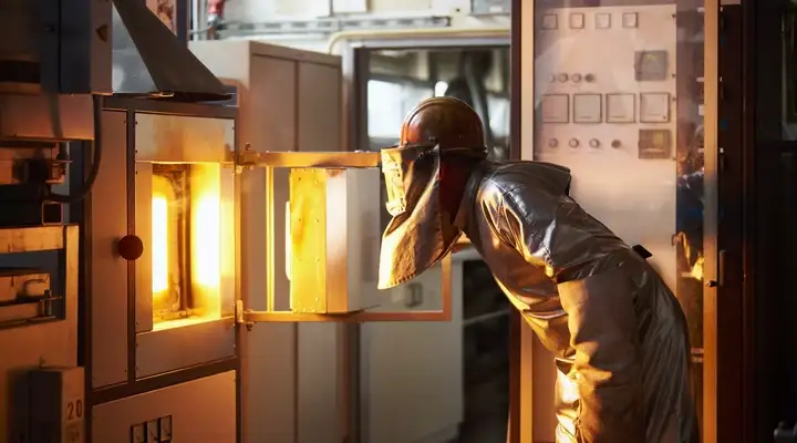 Laborschmelze Mainz Worker checking Furnace