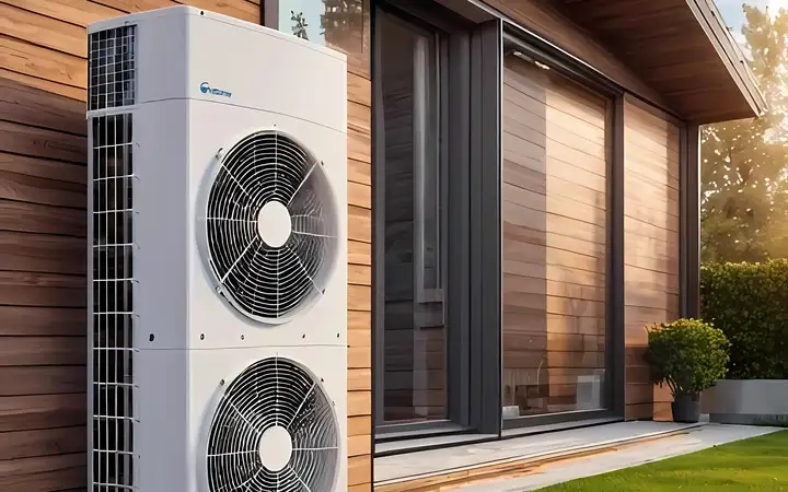 Air heat pump in front of modern house